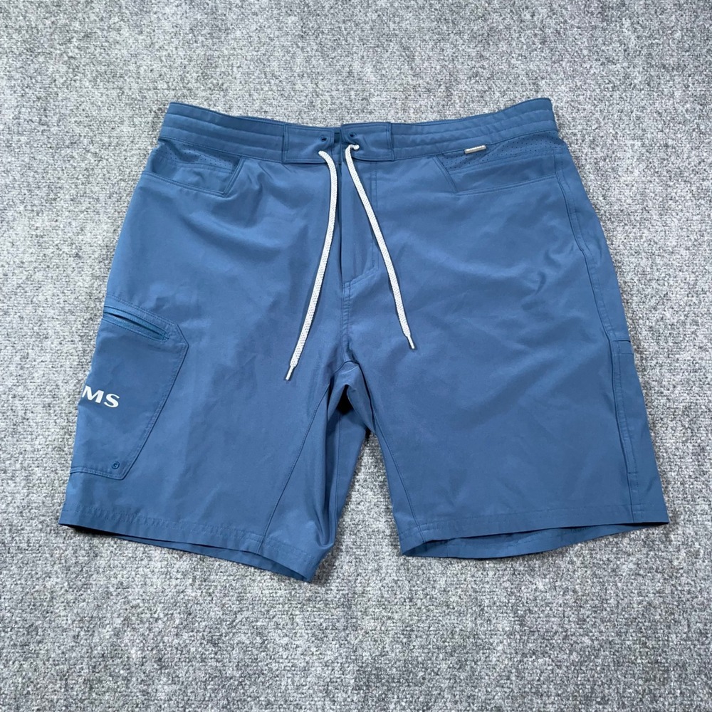 Simms Challenger Skiff Vented Fishing Shorts Mens 38 Stretch Cargo Pockets Blue